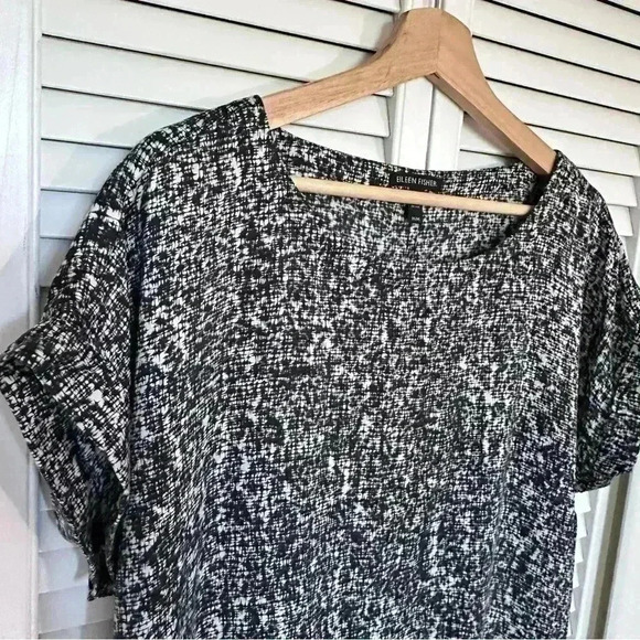 Eileen Fisher Silk Knee Length Shift Dress | Black and White | SZ M - Picture 3 of 6